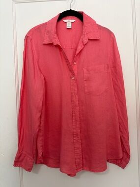 Coral Pink Linen Button-Up Shirt